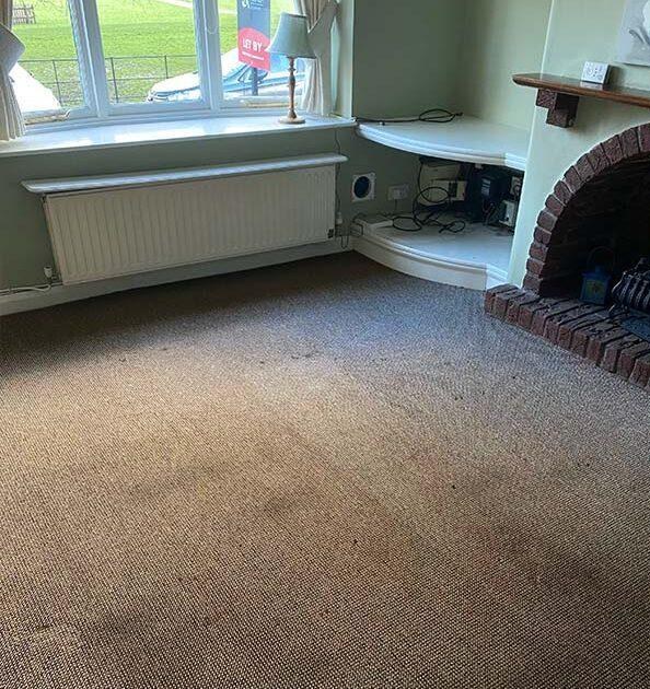 Lounge carpet, three-bed house before cleaning